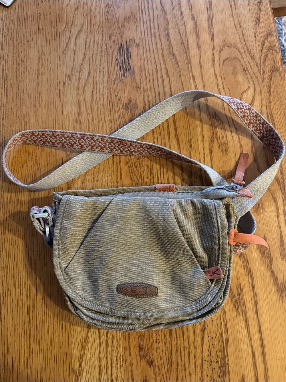 KEEN Olive Canvas Messenger with Patterned Strap